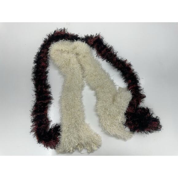 Unbranded Womens Scarf Set of 2 Fuzzy Assorted Scarfs White Red - Picture 1 of 6
